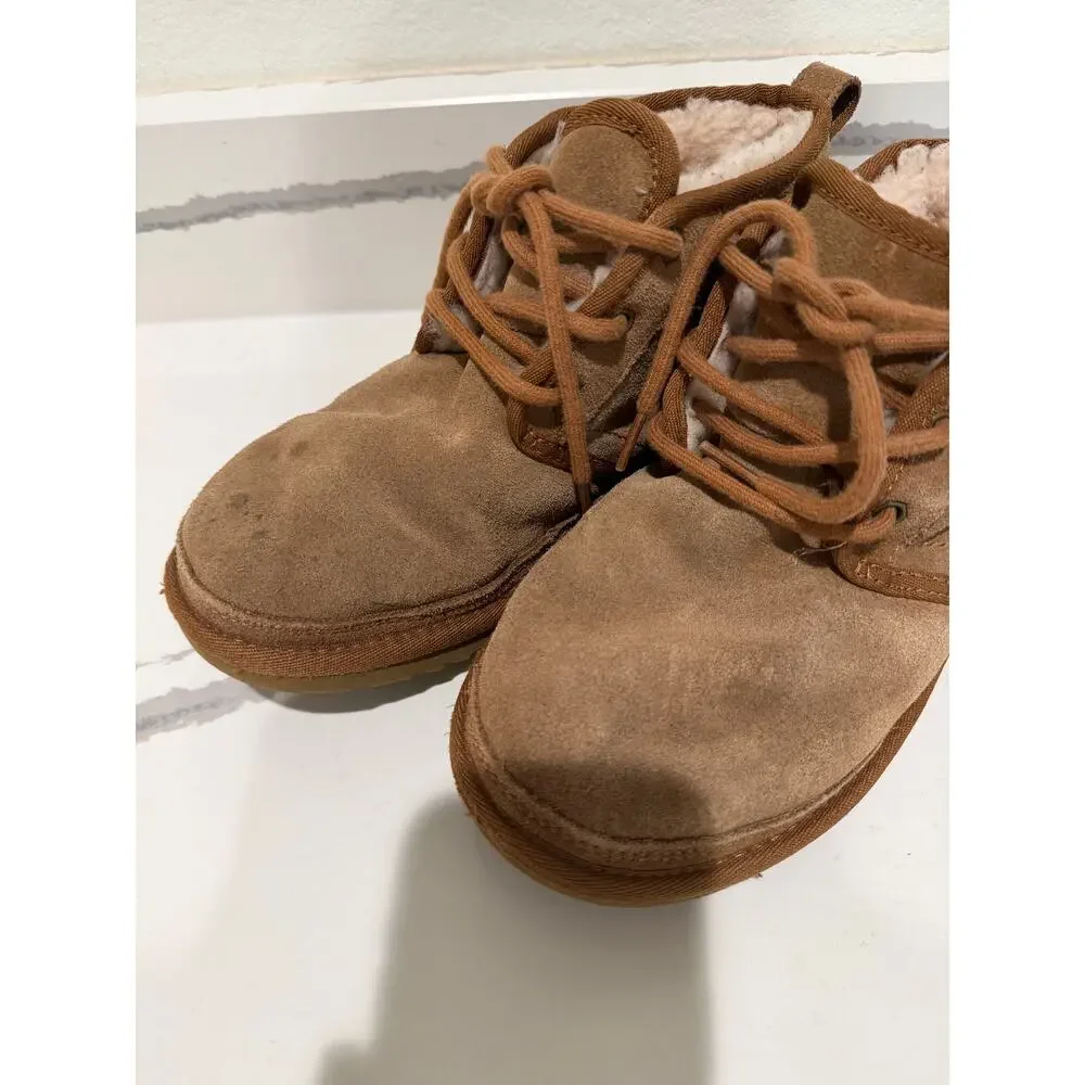 UGG Neumel Chestnut Suede Lace Up Chukka Boots Women Size 7 Winter Sheepskin